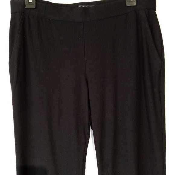 Eileen Fisher Black Pull On Pants MEDIUM Textured Stretch Fabric Wide Band - Picture 5 of 12